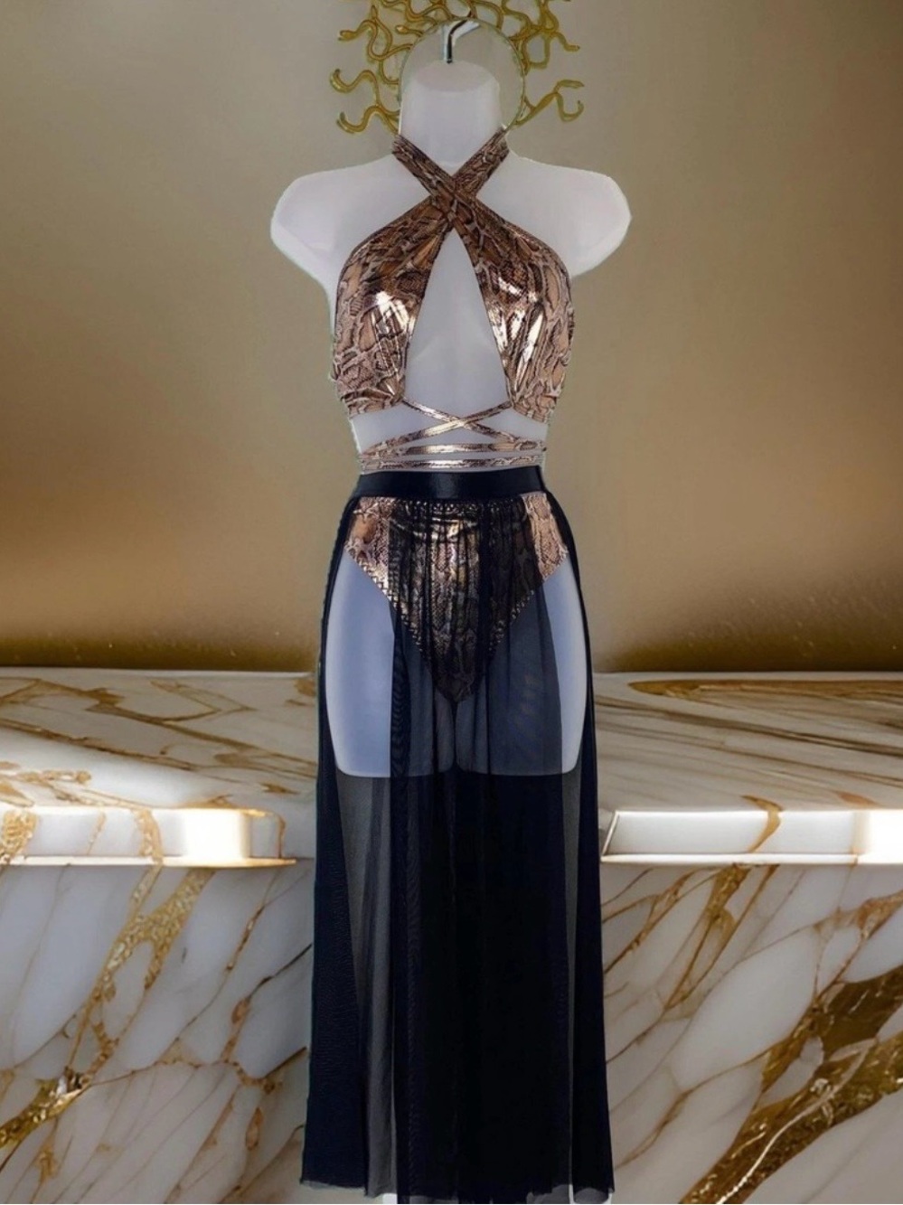 Small 4 pc Medusa Skirt
Crown Metallic Halloween Costume
Set